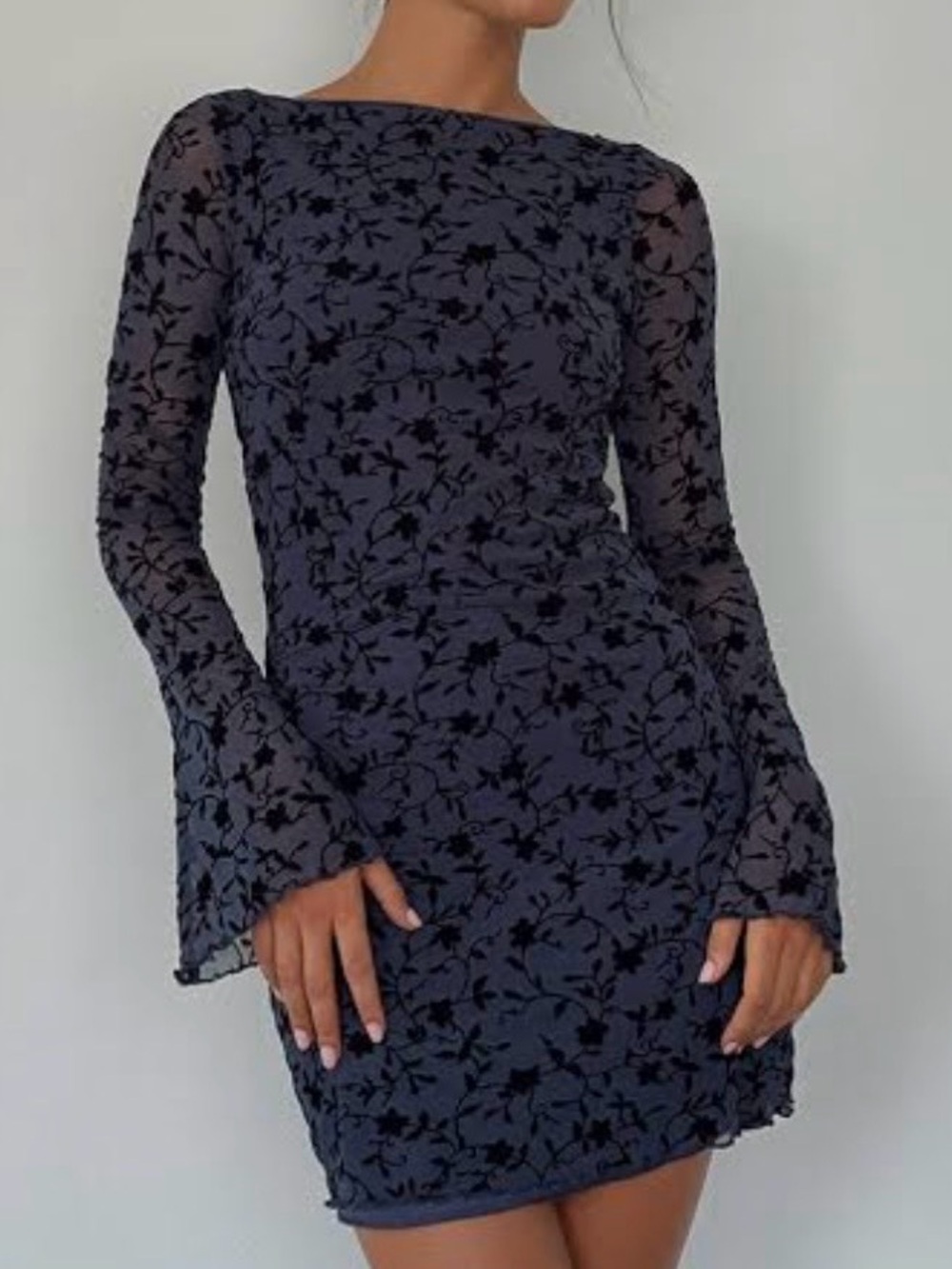 Motel Rocks Black Floral Mesh Long-Sleeve Mini Dress
